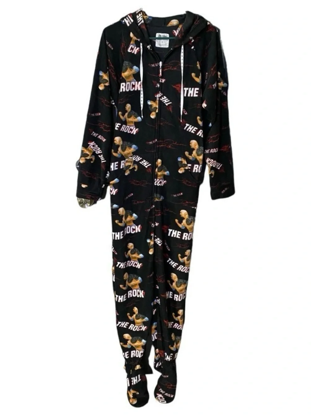 WWE The Rock Jumpin Jammerz Footed Fleece Onesie Pajamas Mens S Dwayne Johnson